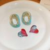 Romantic Red Blue Gradient Heart Stud Earrings for Women Girls Korean Style Sweet Irregular Ellipse Earrings Niche Jewelry Gifts