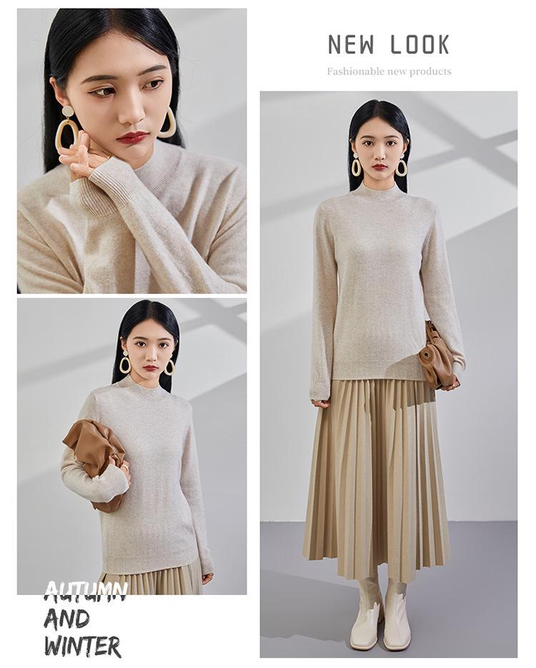 2024 Women's Half-High Collar Loose Cashmere Sweater, Slimming Knit Pullover