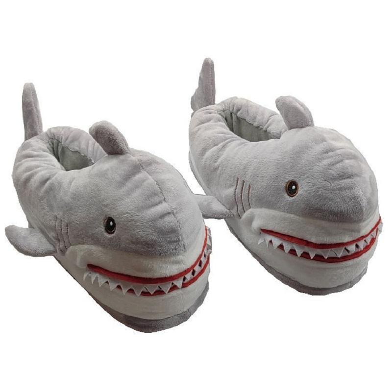 Модные тапочки с изображением акулы большого размера 36-45, теплые домашние тапочки из хлопкового бархата для женщин и мужчин, новинка 2024 года с изображением рыбьего меха