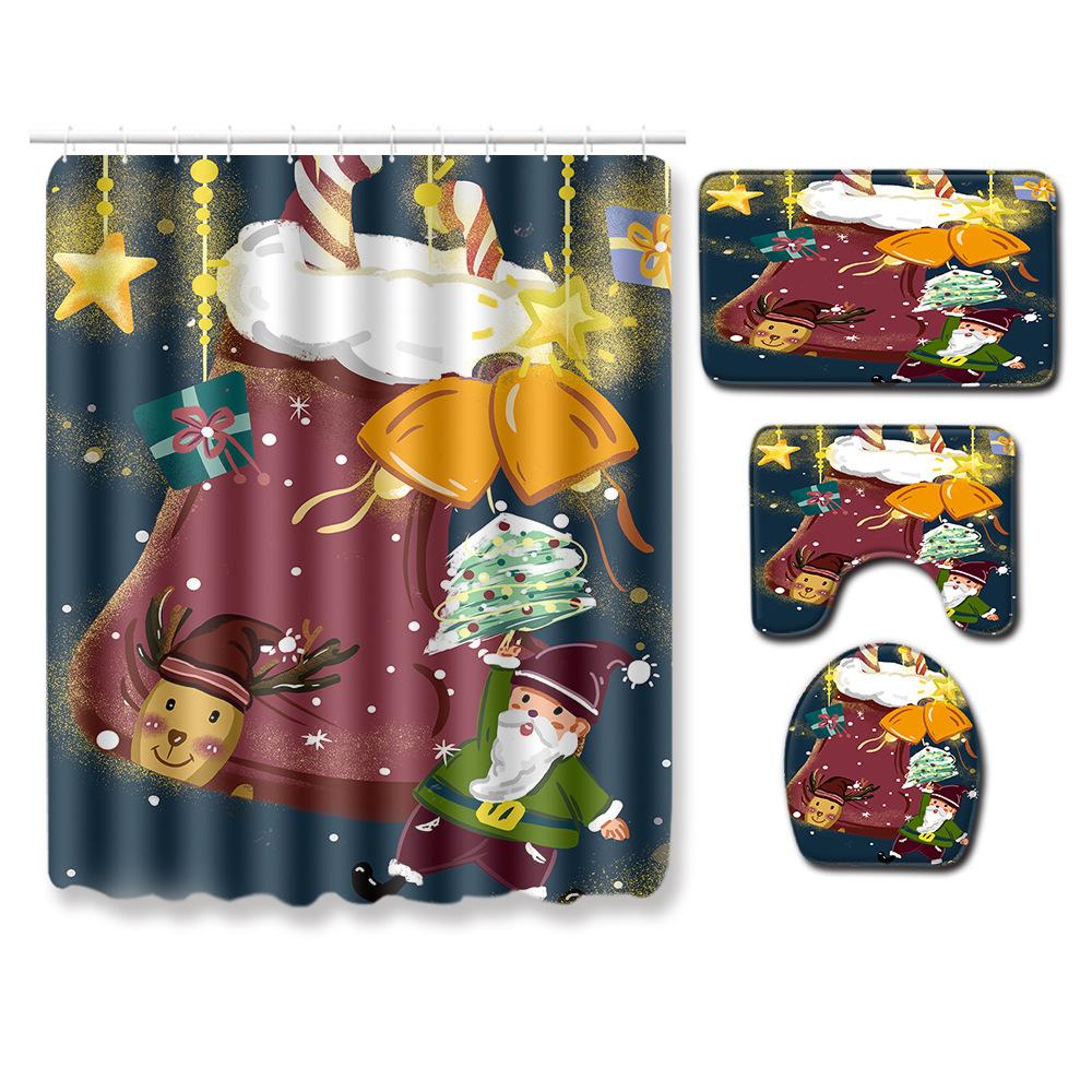 Рождественская шторка для душа, коврик для пола, комбинация из четырех предметов, ковер для ванной комнаты и туалета, коврик для душевой комнаты, коврик для ног
