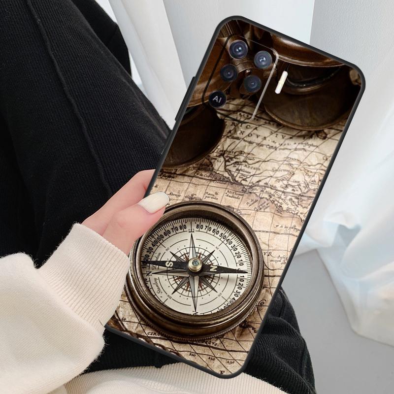 Карта мира Компас Морской Чехол Для Oppo A54 A74 A94 A18 A57 A17 A77 A38 A58 A78 A98 A80 A60 A40 A96 A76 A16 A15 A5 Pro