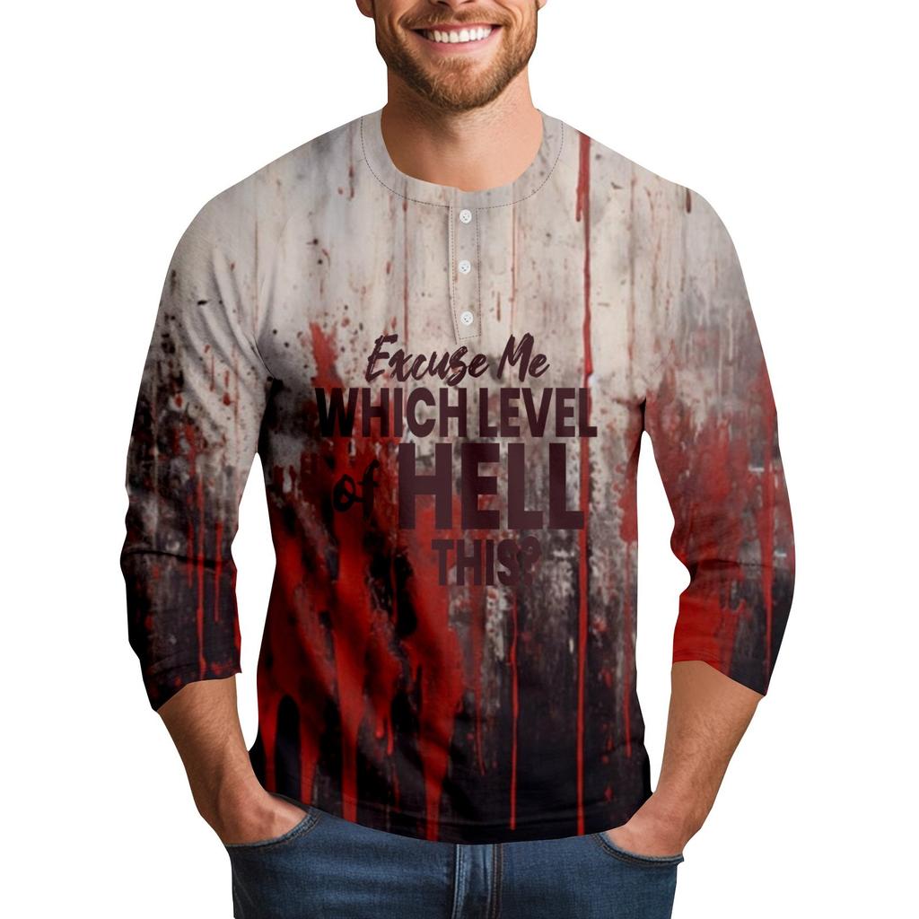 Men's Halloween Print Raglan Dralan Three-quarter Sleeve Casual Top