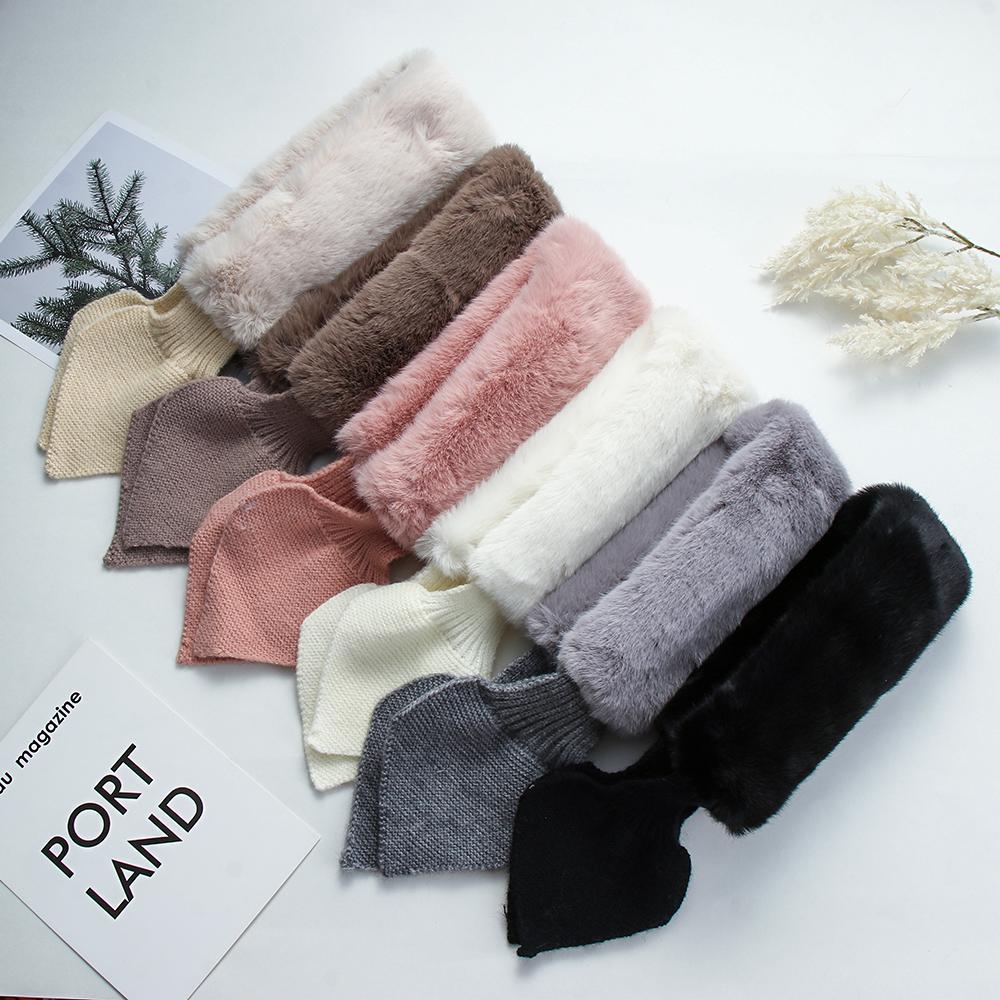 Coffee Color Faux Fur Rabbit Women Autumn Winter Thicken Warm Knitted Wool Scarf Neck Guard Scarves