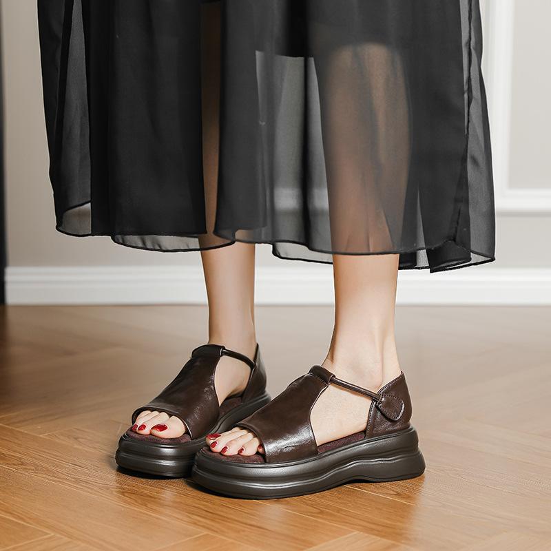 Женские сандалии на плоской подошве, мягкая подошва, ретро, лето, новые, повседневные, с открытым носком, на небольшой платформе, римские туфли, шлепанцы, женские