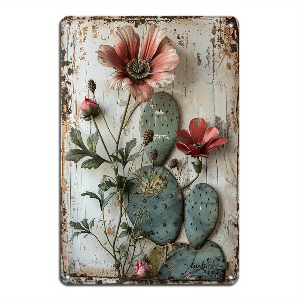 Vintage Bird Cactus Flamingo Metal Tin Sign Wall Art for Home, Bar, Garage & Garden Decor | Easy-Hang Vintage Animal Design