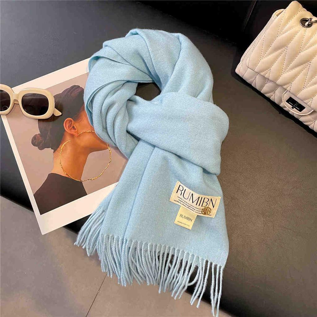 Земляной цвет, базовый однотонный большой шарф с кисточками, темперамент, утолщенная теплая шаль, мягкая клейкая шея