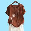 Women Fashion Cotton Linen Top Blouse Summer&fall Short Sleeve T-shirt Laides Casual Floral Print Loose Blouse
