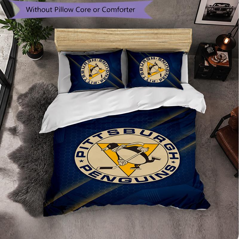 Pittsburgh Penguins Pattern Microfiber 3Pcs Bedding Set Decor Duvet Cover Set For Bedroom Home Use