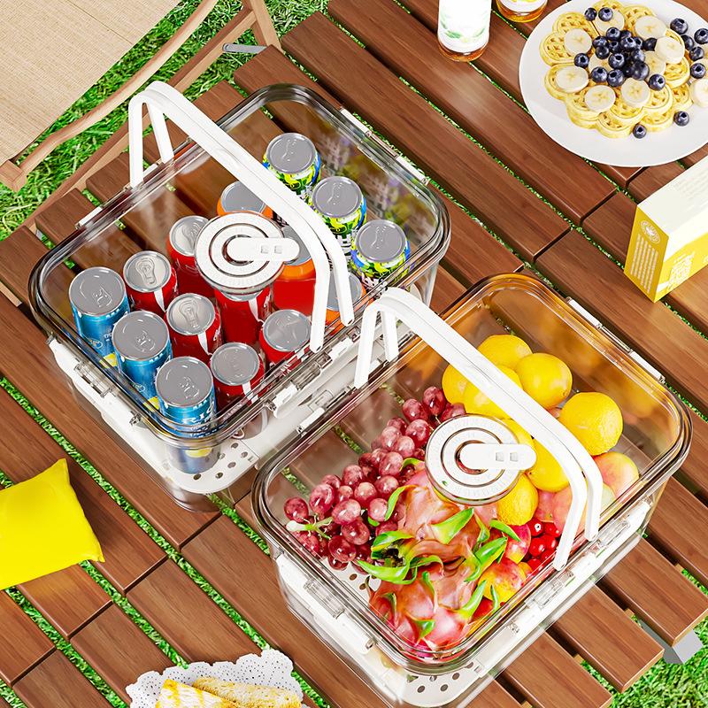 Picnic Box Clear Food Storage with Drain Plate for Easy Outdoor Use