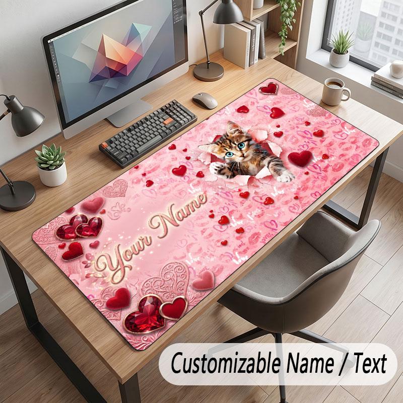 Cat Theme Customized Mouse Pad Personalized Print Name Text Desk Mat For Home Office Table Decor