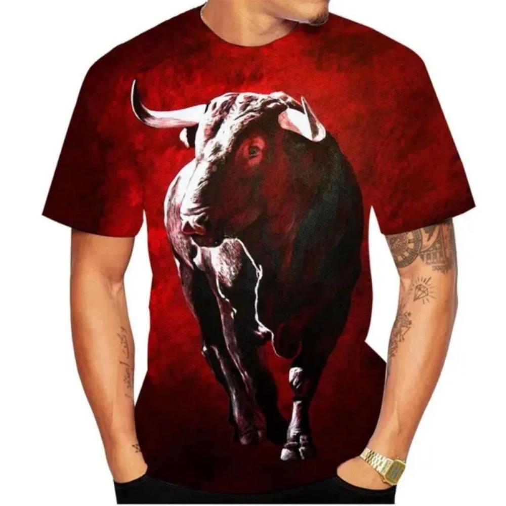 Футболки с принтом Summer Bull 3D Streetwear Мужская мода Повседневная футболка большого размера с круглым вырезом и короткими рукавами Футболки Топы Одежда