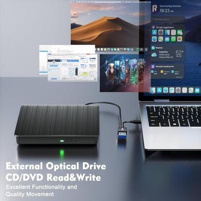 Внешний DVD CD привод, 2 в 1 USB 3.0 Type-C Портативный CD рекордер, CD ROM +/-RW Внешний CD плеер для ПК Ноутбука Настольного компьютера