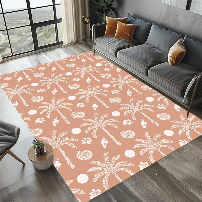 Bohemian Coastal Palm Area Rug for Bedroom Living Room Office Non Slip Washable Floor Mat Home Decorative Soft Carpet