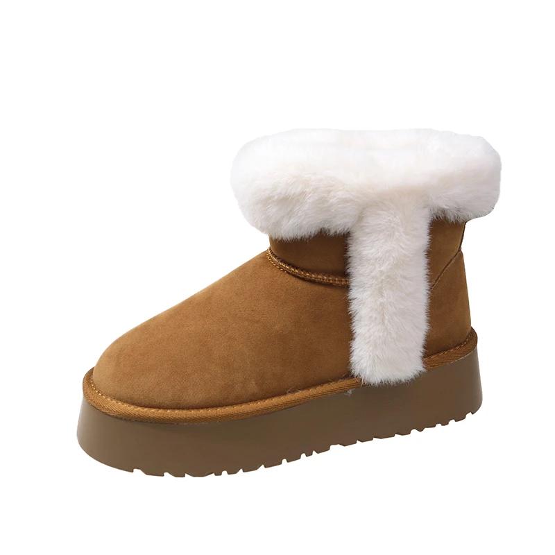 Fashion 2024 Winter Snow Boots Warm Outdoor Boot Ladies Basic Platform Cotton Shoes Women Furry Ankle Boots Faux Suede Plush Snow Boots