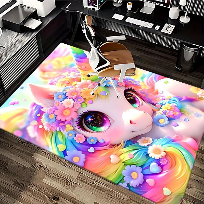 1pc Rainbow Unicorn Office Chair Mat - Anime Cartoon Design, Non-Slip Carpet for Home Decor, Suitable for All Seasons.H070