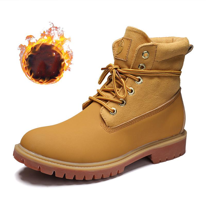 Fashion Autumn/Winter Men's Yellow Boots 2024 Fashion Quality Unisex Ankle Boots Plush Warm Leather Boots For Men High Top Work Shoes