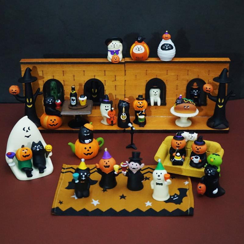 Cute Cat Halloween Concert Miniatures Funny Ghost Figurines Kawaii Shiba Vampire Magic Pumpkin Miniatures DIY Home Decoration