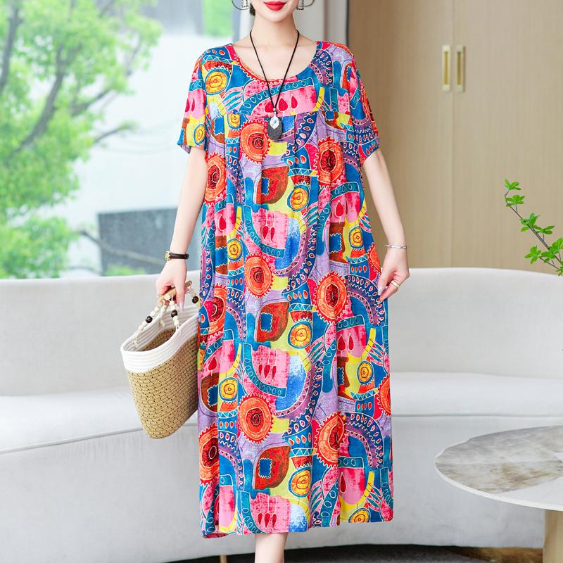 Женские свободные платья, элегантное повседневное летнее платье больших размеров с коротким рукавом, длинное платье больших размеров, женская винтажная одежда