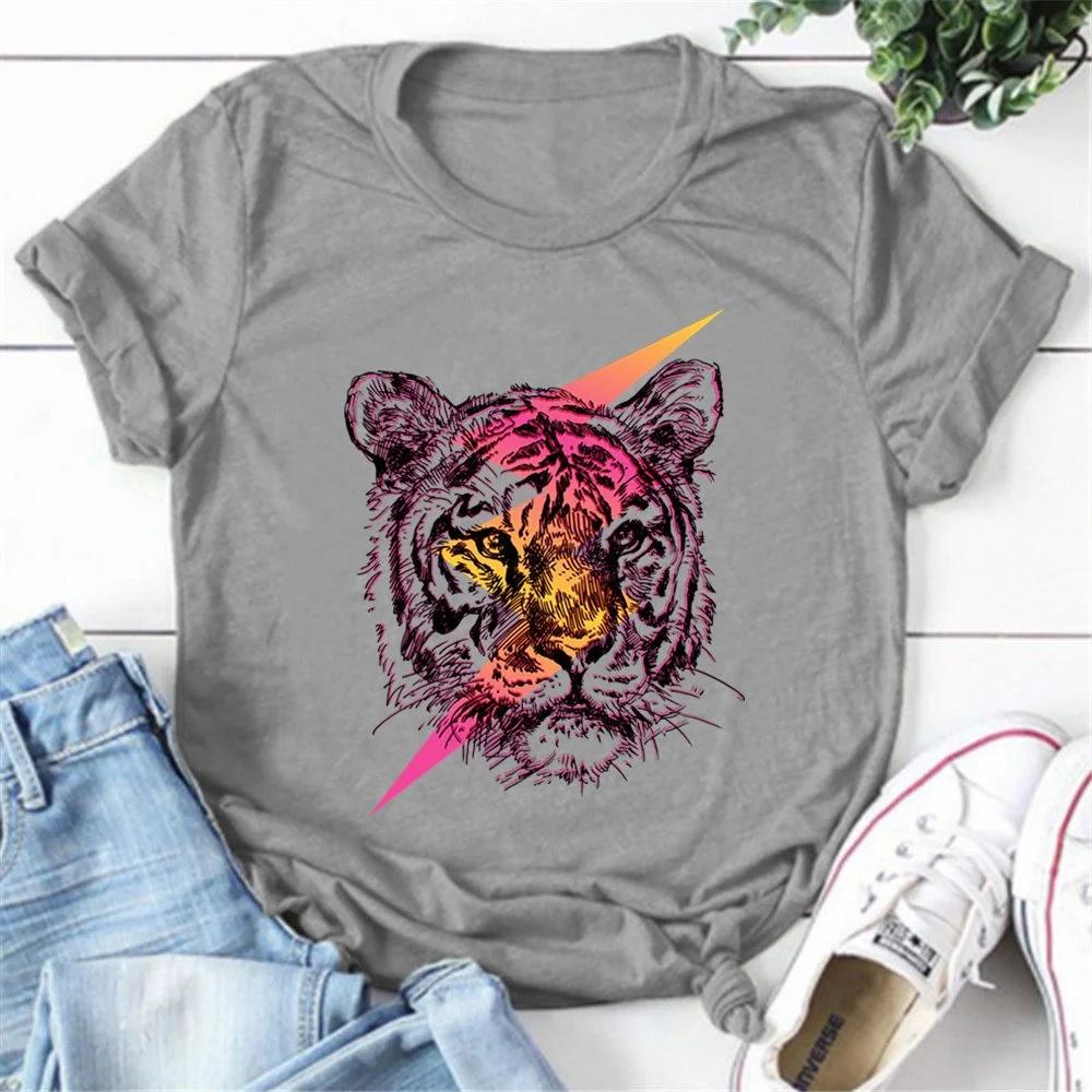 Tiger Graphic Short Sleeve Women Round Neck T-shirt Summer Casual Modal Shirt