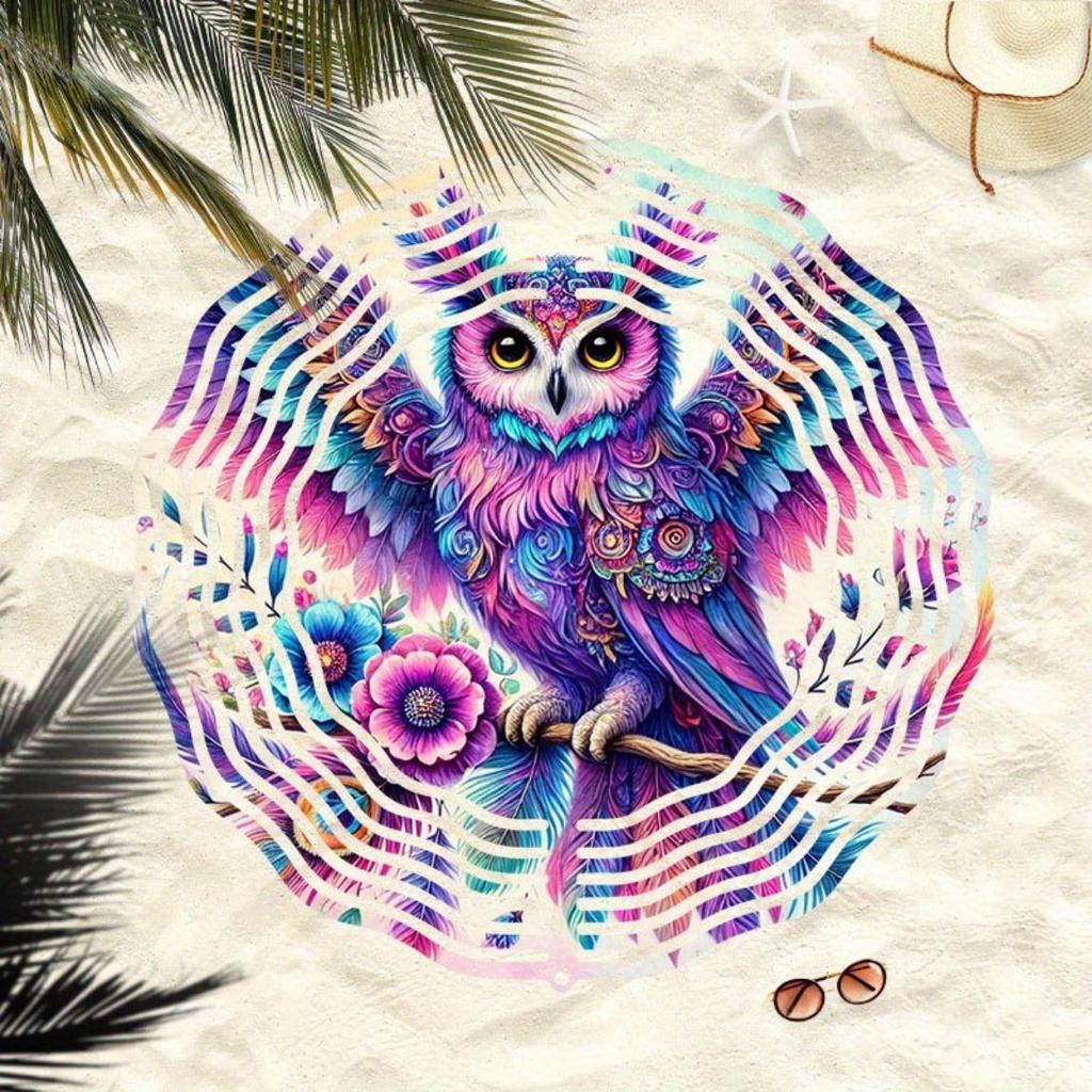 Металлический вращающийся колокольчик с совой и цветочным дизайном Красочный декор для сада на открытом воздухе Успокаивающий звук Не требует электричества Праздничный дом