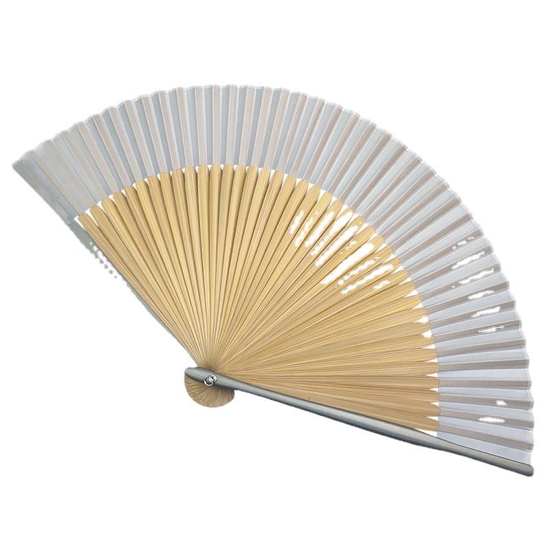 1 шт. Однотонный шелковый складной веер в китайском стиле с серой краской по краю, бамбуковый веер и ветровые летние повседневные простые складные веера