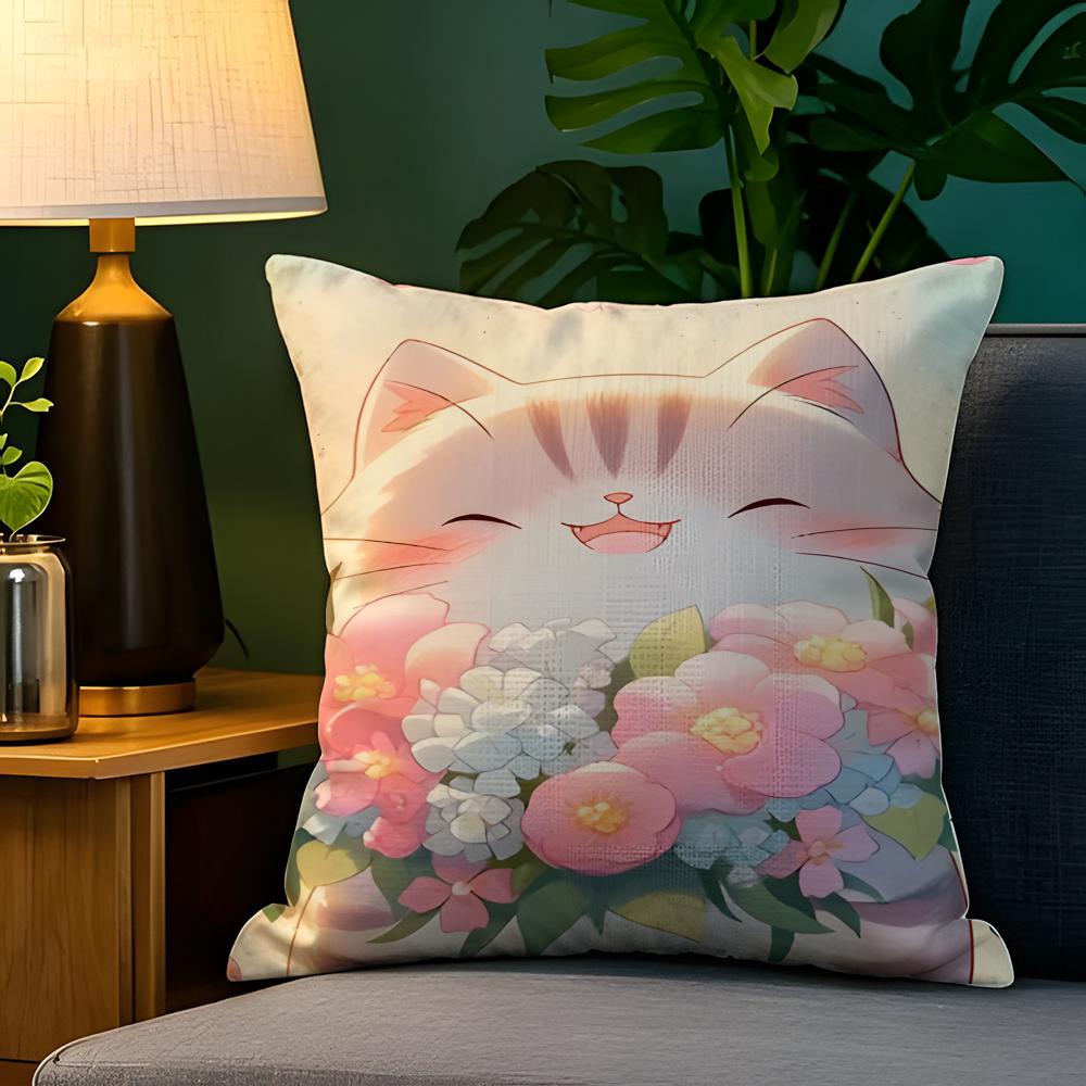 Cute cat illustration decoration  Pillow Case Natural Linen Pillow Case DoubleSided Decor Sofa Pillowcase Home Decor