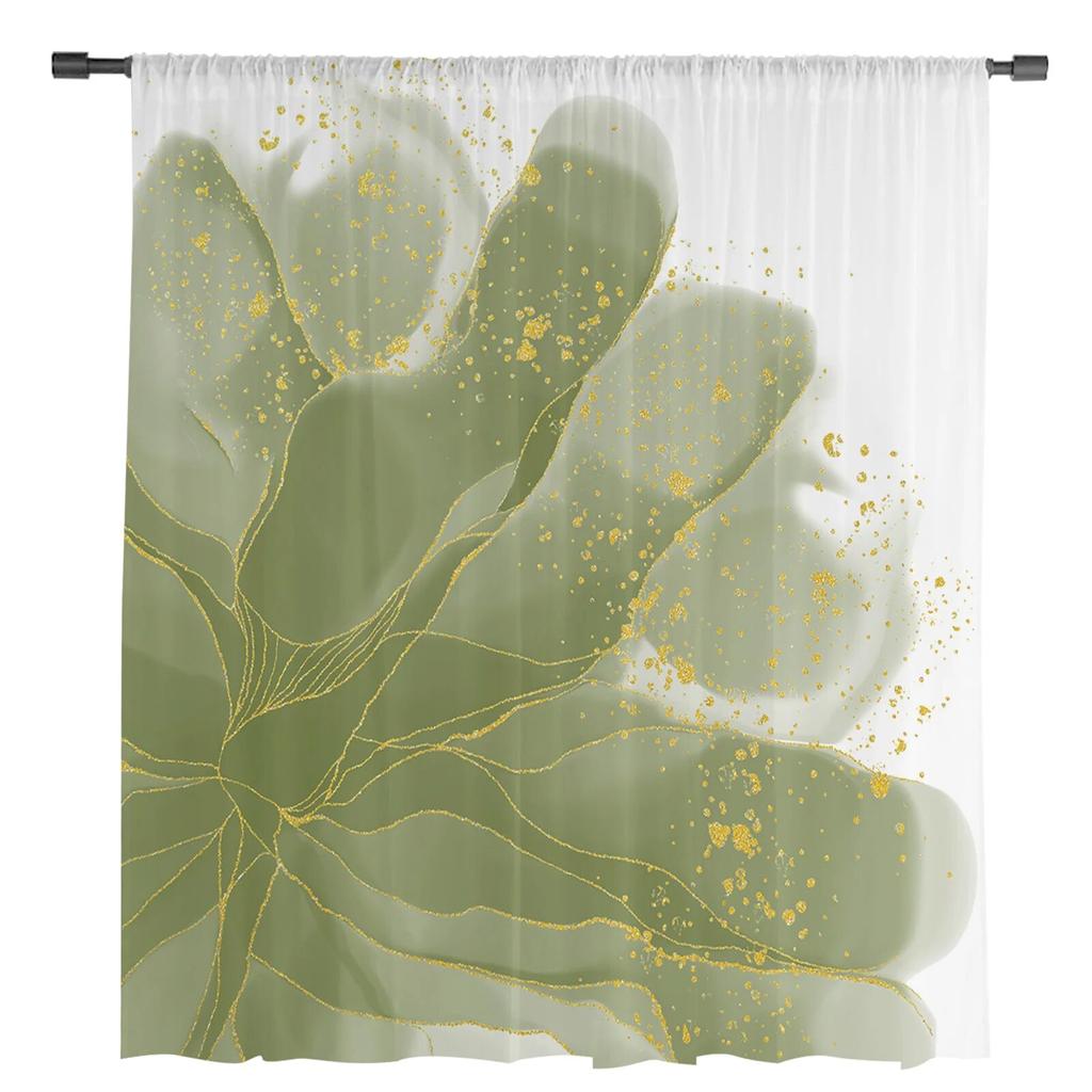Градиентная акварельная цветочная шалфейная зеленая тюлевая занавеска для гостиной, спальни, кухни, украшение, оконная вуаль, тюлевая занавеска