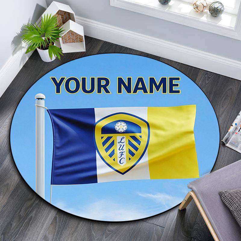 Custom Name,Leeds United pattern round rug,Carpet Rug for Living Room Bedroom Playroom ,Non-slip Floor Mat,Holiday Gifts and Birthday Gifts.