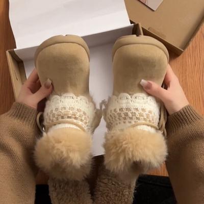Меховые цельные зимние ботинки на толстой подошве женские 2025 новая зима пушистые ботинки на одной педали с плюшевыми теплыми хлопковыми ботинками
