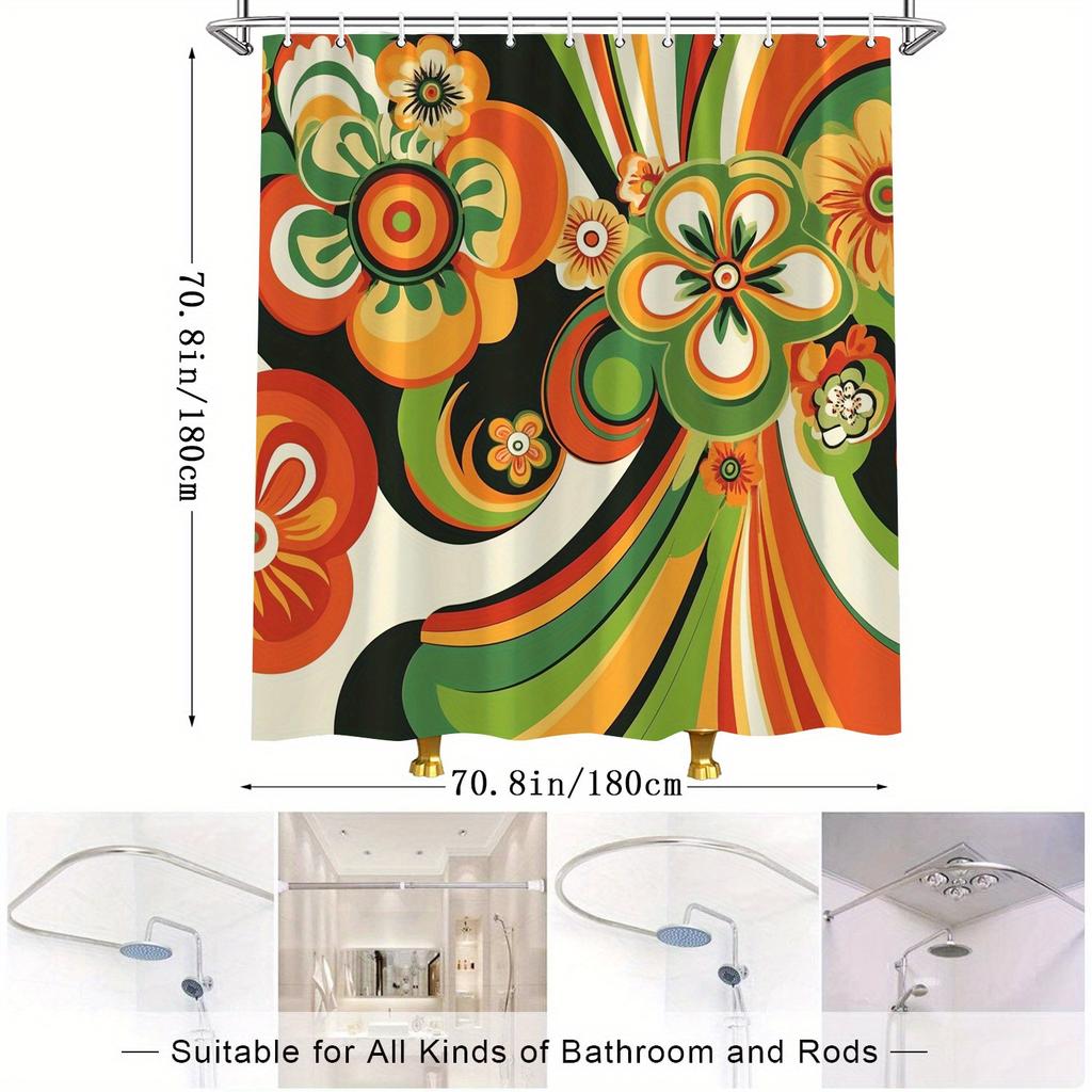Bohemian Tropical Floral Pattern Polyester Shower Curtain Waterproof Bathroom Decor Curtain Liner Accessories