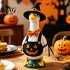 Halloween Goose Statue Mini Desk Statue, Cute Small Figurine with Hand Painted Garden Pumpkin Apron And Wizard Hat for Home Office Table Decor