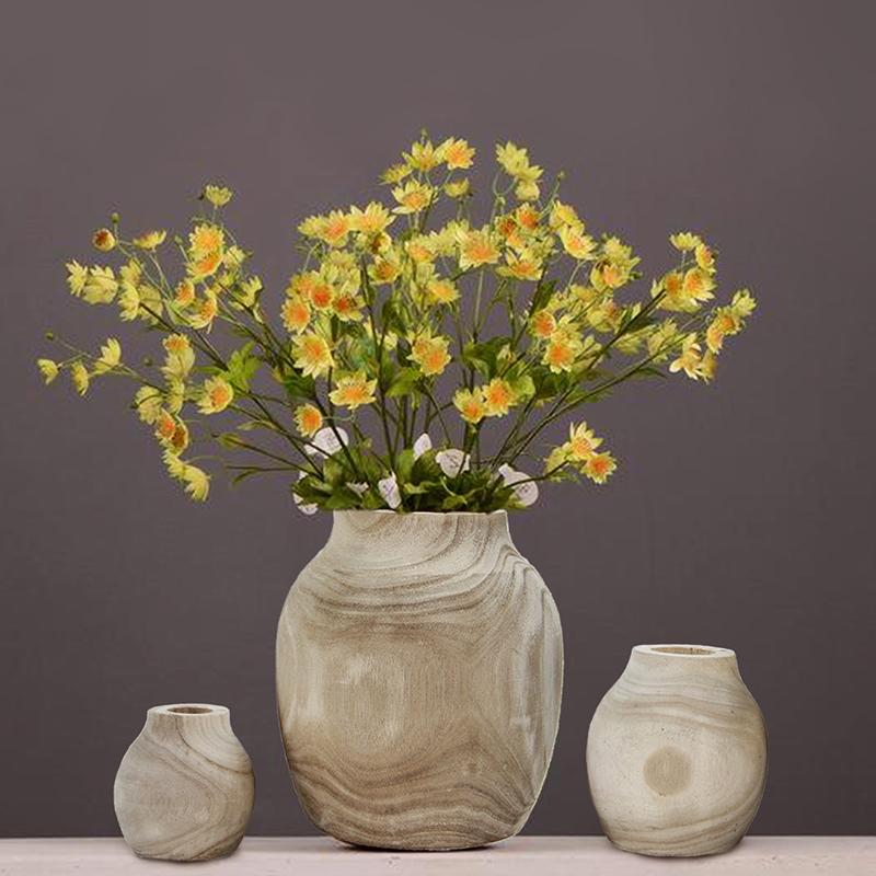 1 шт. Искусственный цветок Сухой цветок Ваза Креативное украшение дома Деревянная ваза Современный минимализм