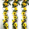 Artificial Yellow Sunflower Rattan Plants Flower Vine Wall Hanging Garland Wedding Floral Arch Decor Fake Plant
