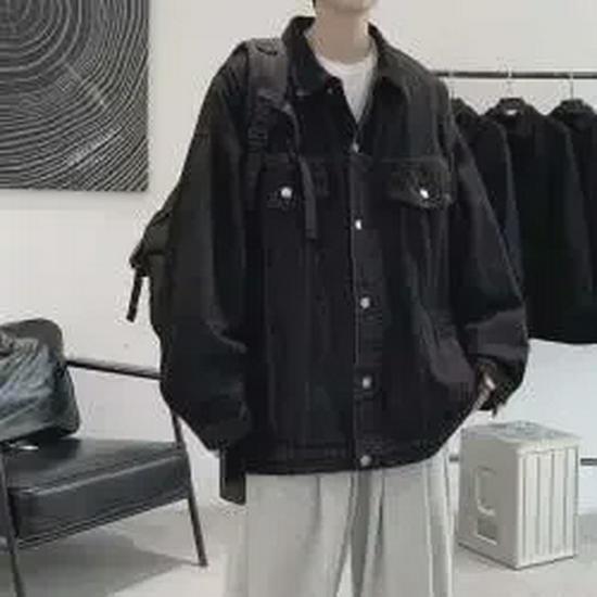 Men's Loose Fit Denim Jacket - Korean-style Spliced, Spring/Autumn Trend