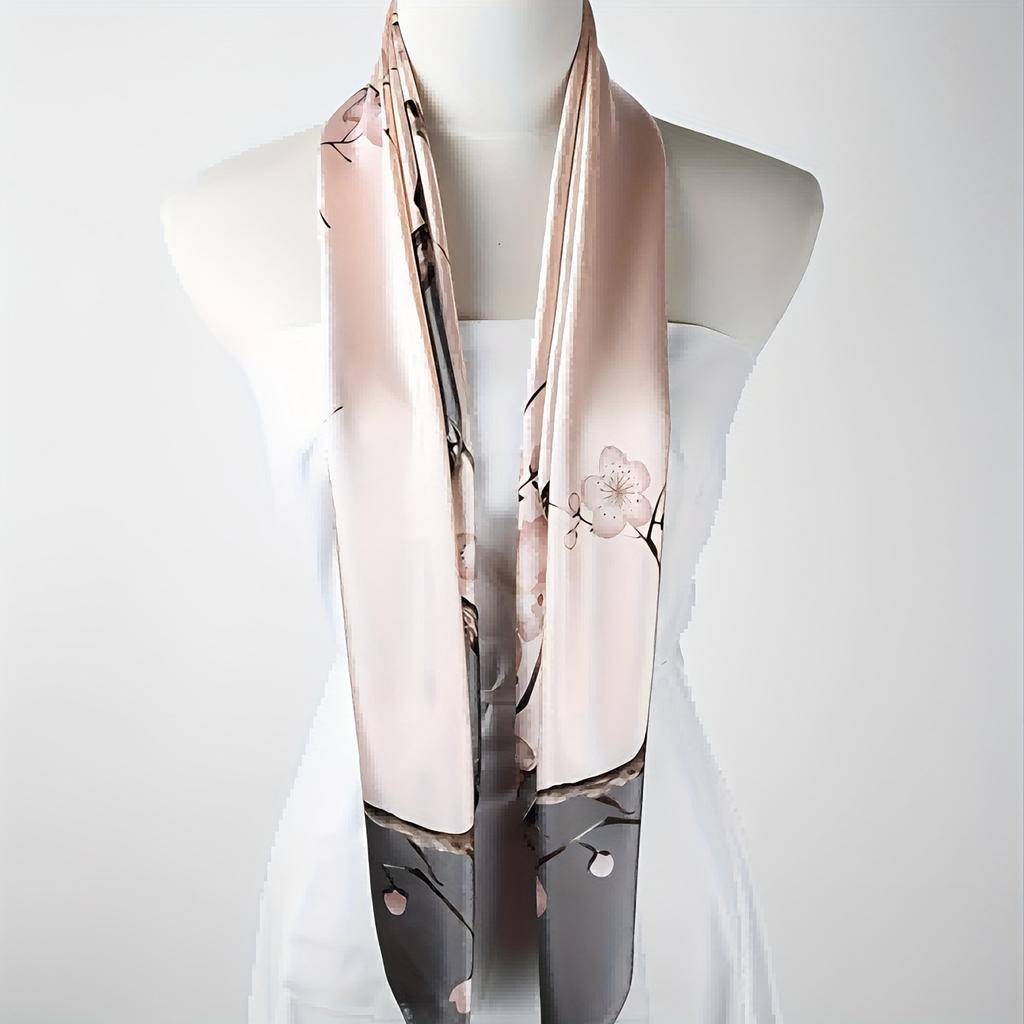 Spring and Summer Elegant Floral Print Scarf 90*90cm Square Scarf Scarf Satin Silk Scarf Women's Headscarf