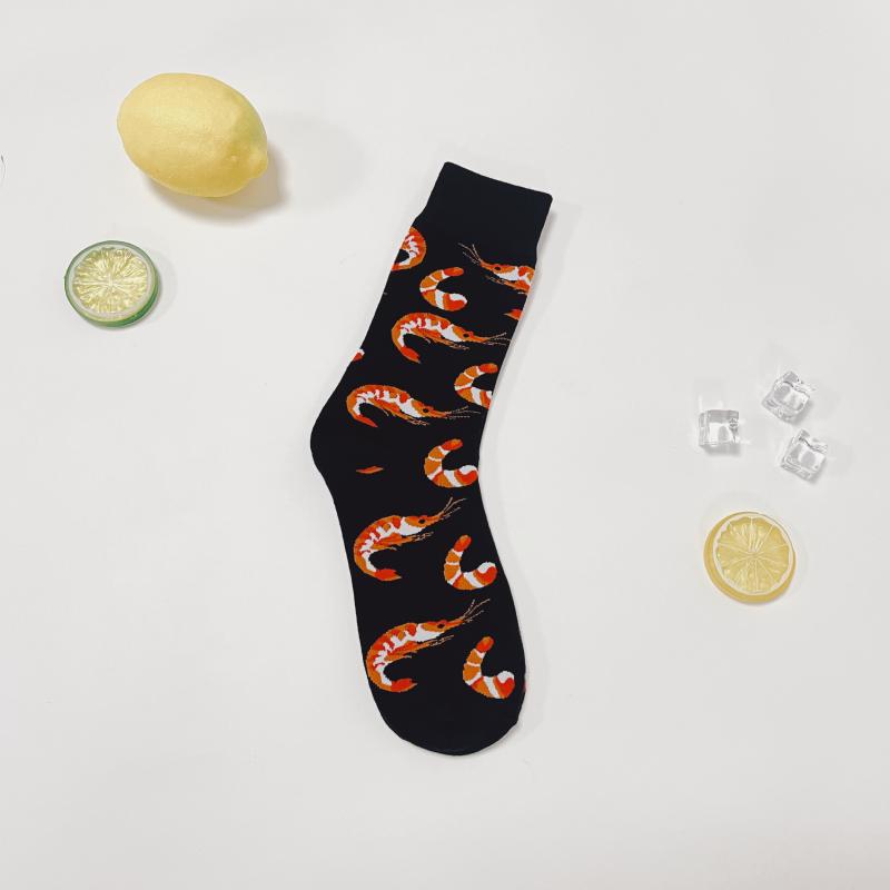 1 Pair Creative Shrimp Pattern Casual Comfy Soft Mid-calf Men's Socks for Daily