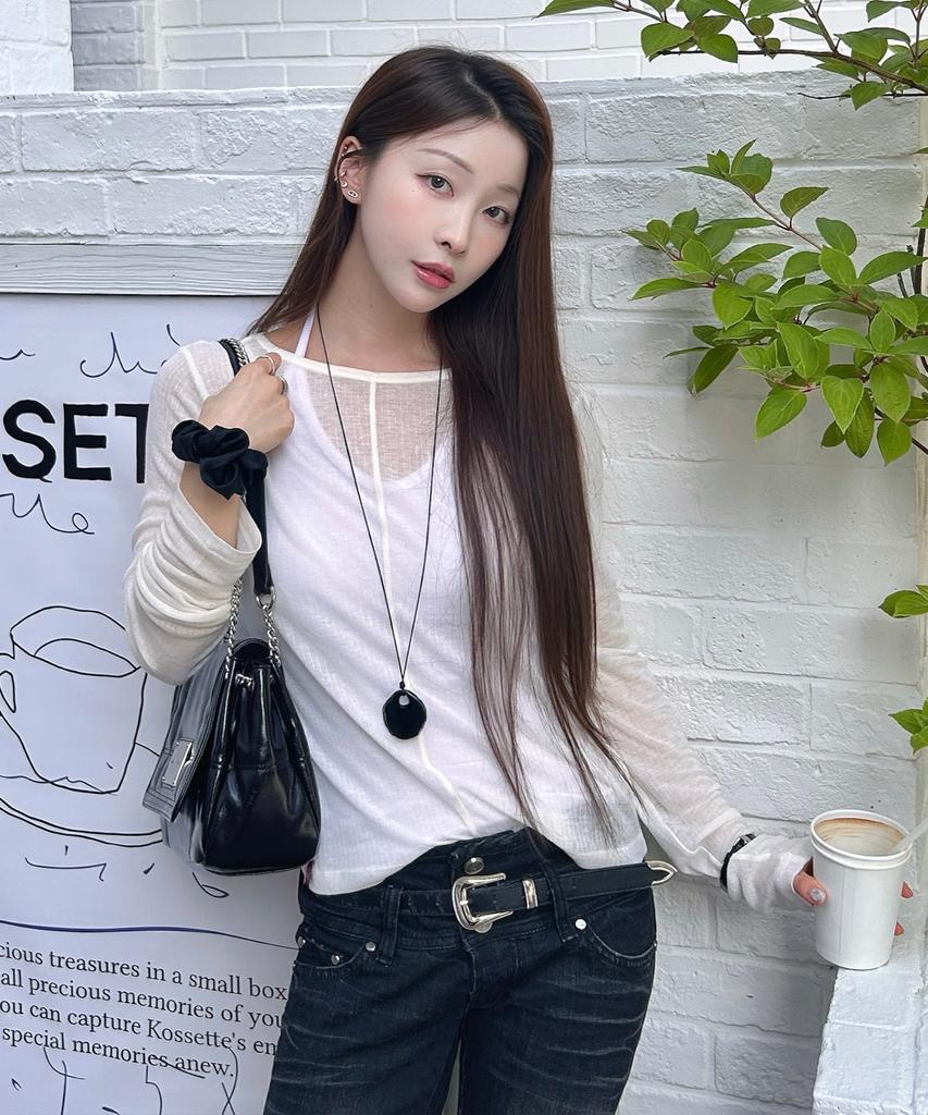 SEOUL APPAREL Мягкая строчка Тонкий с длинным рукавом (слоновая кость)