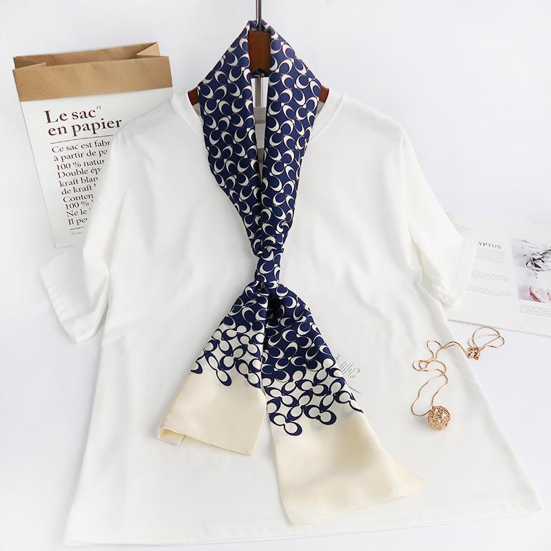 Ladies' Versatile Trendy Simulation Silk Long Strip Print New Binding Bag Travel Sunscreen Party Beach Scarf