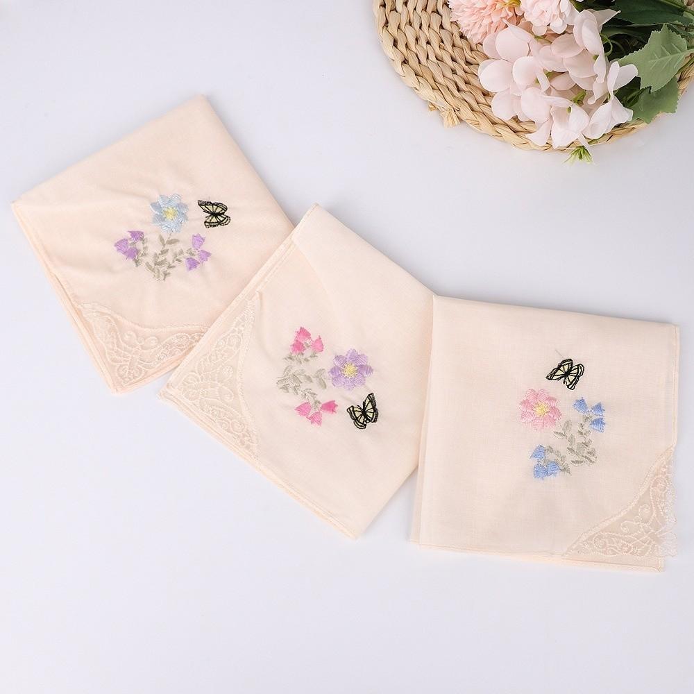 Soft Embroidered Floral Cloth Reusable Hankies Fabrics Elegant Lace Flower Hanky  For Women