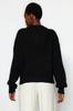 Women's Fashionable Stylish Cardigan Black Wide Fit Bomber Collar Zippered Knitwear Cardigan