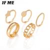 Punk Gold Heart Knot Rings Set For Women Girls Fashion Wide Female Finger Opening Rings Gift Jewelry Party