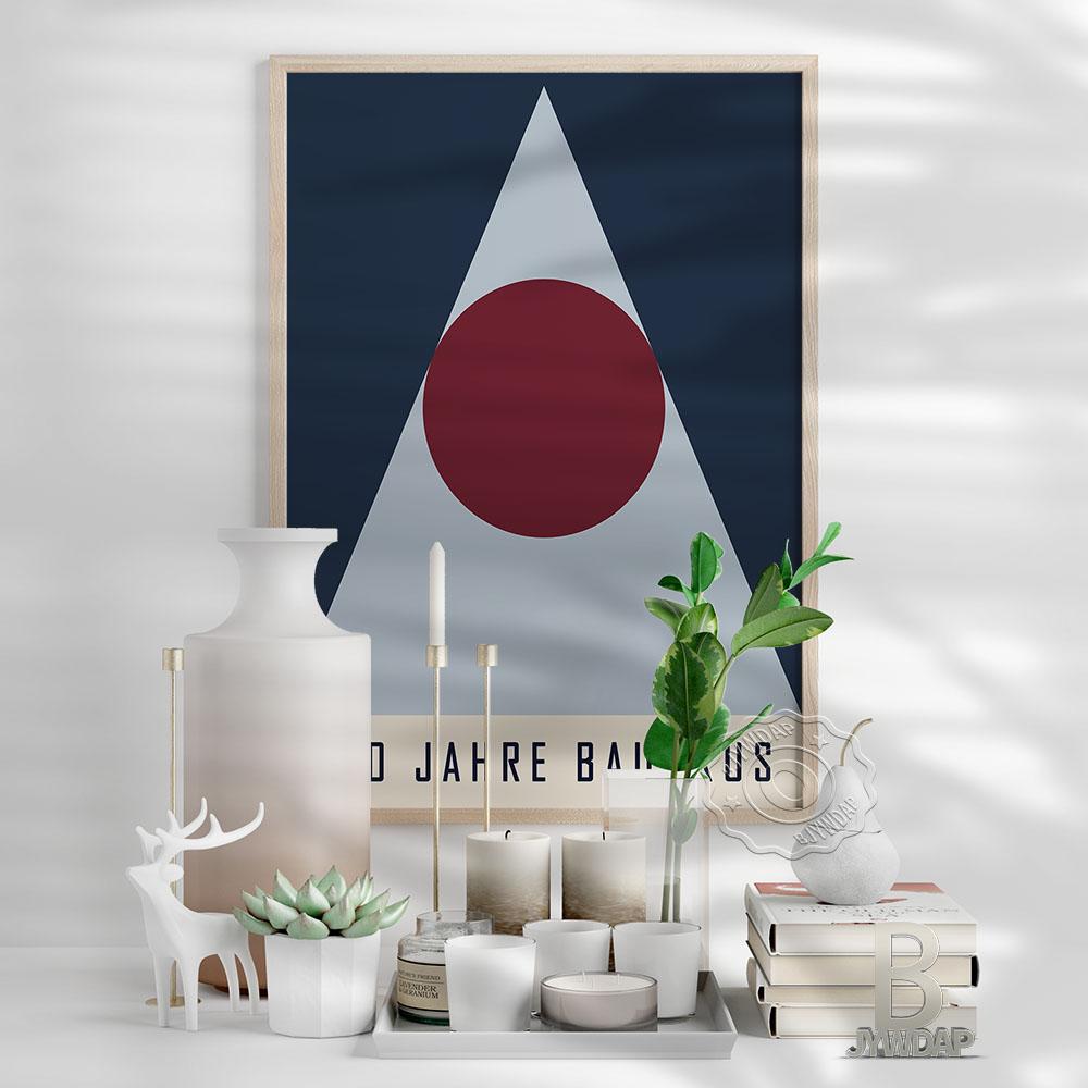 Bauhaus Exhibition Poster, Geometric Shadesblue Triangle Red Round Patterning Combination Poster, Minimalism Home Kid Room Decor No Frame