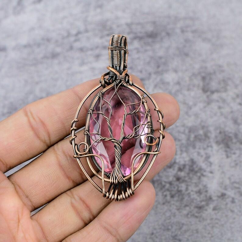 Tree Of Life Pink Kunzite Gemstone Copper Wire Wrap Pendant Copper Wire Wrapped Jewelry Tree Of Life Jewelry Copper Jewelry Handmade Jewelry