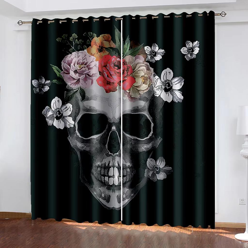 2 шт. Персонализированные роскошные 3D-печатные черные занавески с рисунком черепа для пары, подходят для декора спальни, гостиной, кухни