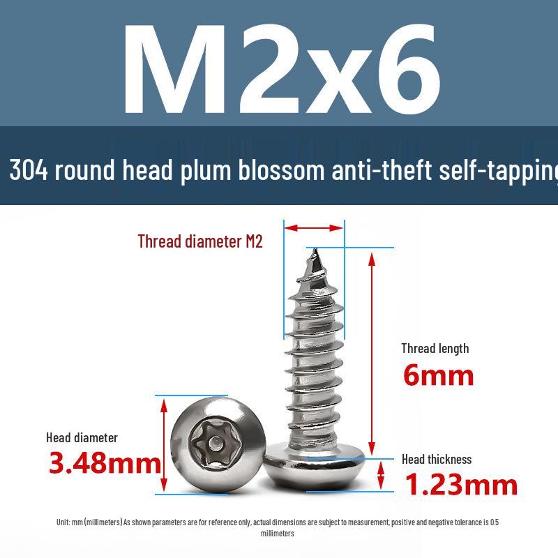 Yigu 304 Anti-Theft Torx Pin Self-Tapping Screws: M2-M5 Round Head, Mushroom Head, Pointed Tail Wood Screws
