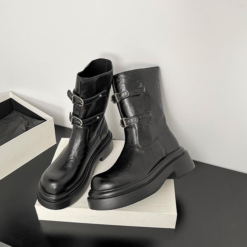 В наличии, ультралегкие ретро-ботинки для женщин, новая пряжка-ремень осень-зима 2025, рыцарские ботинки на толстой подошве с увеличением высоты, короткие ботинки для женщин