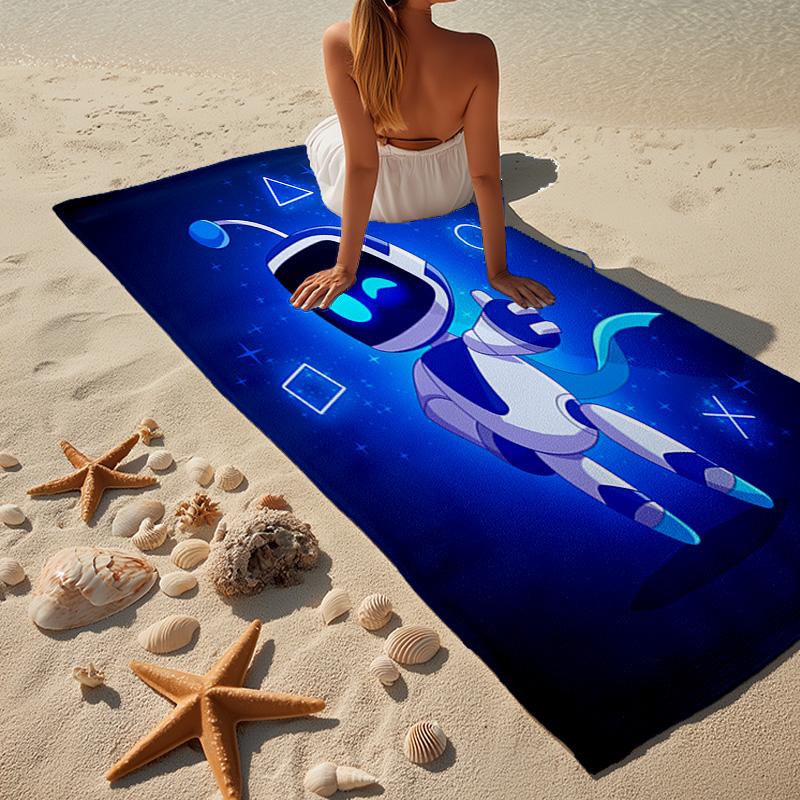 Space Adventure Astro Bot Microfiber Beach Towel, Lightweight And Quick-Dry, for Summer Travel, Beach Essential, Swimming Pool