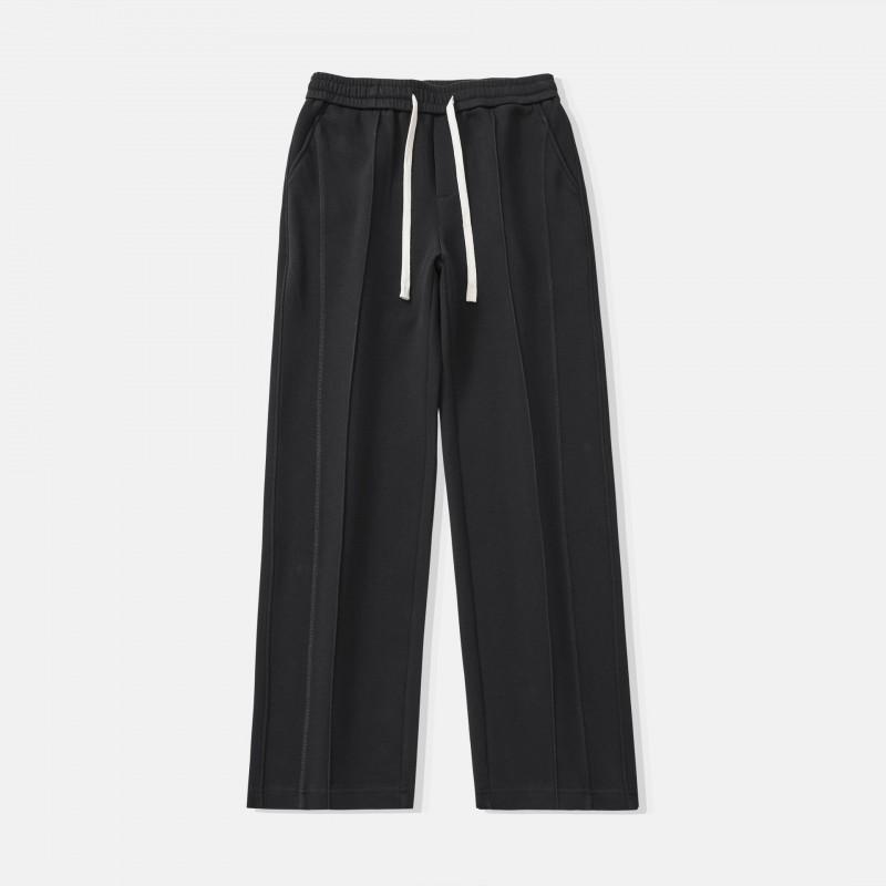 2026 Mens Casual Straight Leg Sweatpants 320g Black Loose Fit Vertical Stripes
