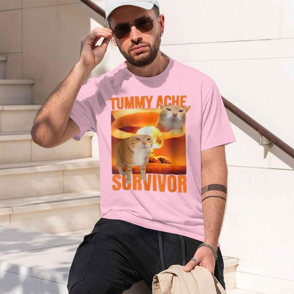 2026 New Animal Graphic Tee Tummy Ache Survivor Y2k Style Funny Sarcastic Print Novelty Short Sleeve Gift For Parents