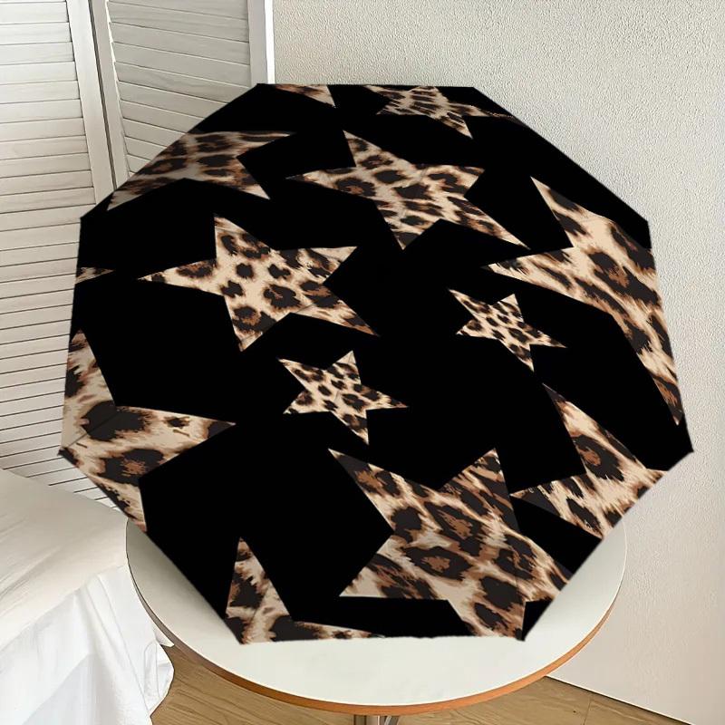 1PC Leopard Print Stars Umbrella-8-Rib Reinforced, Automatic Open, Lightweight & Durable, Cute Fashion Accessory for Outdoor, Beach or Casual Use, Bea